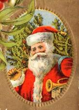 1910's SANTA CLAUS HOLLY BERRIES GOLD METALLIC WITH BEST CHRISTMAS WISHES picture