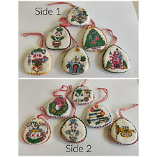 6 Vtg Double Sided Felt Christmas Ornaments~Clown, Trree, Trumpet, Train, Soldie picture