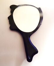 Vintage Small Lady Head Profile Silhouette Hand Mirror Purse Size Hair Salon NOS picture