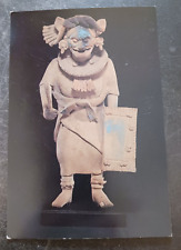vtg postcard clay figure of old jaguar god in warrior stance Maya art unposted picture