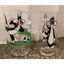 Tweety Bird Sylvester Collector Glass ~Soccer (1995) & Pepsi (1973) Looney Tunes picture
