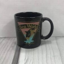 Vintage 1989 Sea World Black Pastels Coffee Mug Cup Shamu Orca Whale Collectible picture