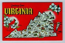 VA-Virginia, General Greeting, State Road Map, Landmarks, Vintage Postcard picture
