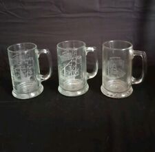 Vintage Set Of 3 Etched Nautical Glass Beer Mugs Santa Maria, Nina, & Barkentine picture
