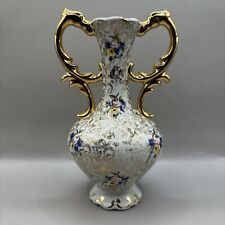 Portuguese Pereiras Valado Hand Painted Vase Gold Double Handle picture