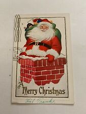 1942 Christmas Postcard Santa in Chimney picture
