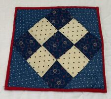 Vintage Antique Patchwork Quilt Table Topper, Nine Patch, Blue, Early Calicos picture