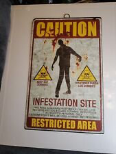 Zombie Warning SIGN -TIN METAL -CAUTION KEEP OUT ZOMBIES Halloween picture
