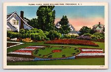 c1940s~Providence Rhode Island RI~Roger Williams Park~Floral Clock~VTG Postcard picture