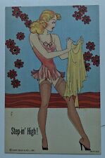 Risque Postcard Pretty Woman Pin Up Step In High Flowers c1930's Vintage picture