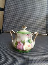 Vintage R S Germany Stamped Hand Painted Porcelain Sugar Bowl with White Roses picture