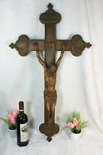 Huge XXL french antique jansenism wood carved crucifix christ Church religious  picture