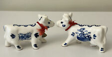 Vintage Delft Blue Cow Salt & Pepper Shakers Windmill Floral Bells Hand Painted picture