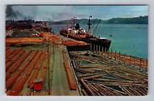 Portland OR-Oregon, Transporting Lumber, Ships, Vintage Souvenir Postcard picture