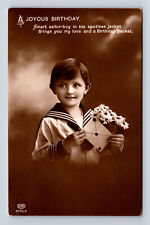 RPPC EAS Studio Portrait of Young Birthday Boy Sailor's Uniform Flowers Postcard picture