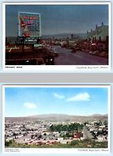 2 Postcards TIJUANA, MEXICO ~ Day/Twilight PANORAMIC VIEW Night Neon c1940s picture
