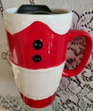 NEW Christmas Travel Coffee Cup Mug Mrs Santa Claus Red Lid Earthenware 16 Oz picture