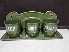 Vintage Dutch Zand, Zeep, Soda Enamel Laundry Rack W- 3 GREEN Enamelware Pots picture