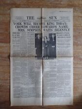 1936 DECEMBER 11 YORK WILL BECOME KING TODAY Baltimore Sun NEWSPAPER (READ) picture