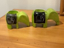 Pair Of Green Stone Elephant Candle Holders picture
