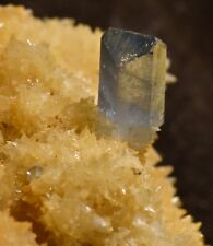 RARE GEM BLUE CELESTINE XTAL IN YELLOW CALCITE 5 X 5 X 4 CM. AFGHANISTAN #15 picture