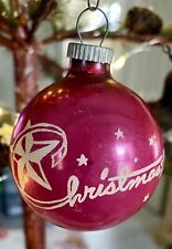 Vintage Shiny Brite Christmas Ornament Stencil Christmas Greetings w/ Stars Pink picture
