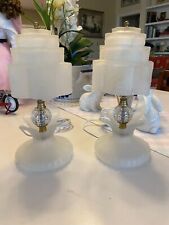 Pair of Rene Lalique Style Frosted Glass Art Deco Skyscraper Boudoir Lamps picture