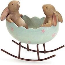 Laughing Bunny Rabbits Rocking in an Easter Egg Cradle Decoration Vintage Rustic picture