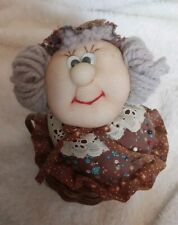 Vintage Handmade Pincushion Sewing Granny In A Basket With Pins picture