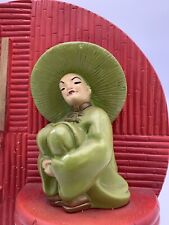 VTG ASIAN CHALKWARE JAPANESE WOMAN WALL HANGING 10”T X 12”W RED GREEN CHARTRUES picture
