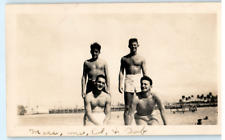 Vintage Photo 1940's, 4 Navy Sailors On Beach In Puerto Rico, 4.5x2.5, B&W picture