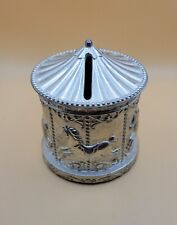 Vintage 1960s Hobby Horse Carousel Coin Bank w/Felt Bottom ~ Silver Plated 🎠🪙 picture