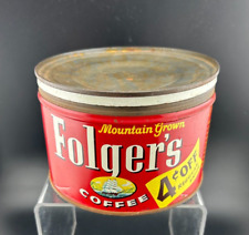 Vintage 1959 Folgers Coffee 1 LB Tin Can Sailing Clipper Ship 4 Cents Off Label picture