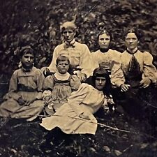 Antique Tintype Photograph Women & Children Outdoors In Grass 3 Generations picture