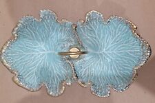 Vintage Mid Century Modern Cabbage Leaf Aqua With Gold Edge picture