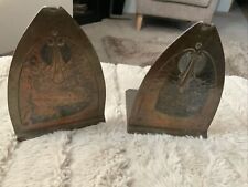 Middle Roycroft Stamp On Beautiful Pr Hammered Copper Bookends. Original Patina. picture