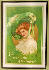 Framed Postcard St Patricks Day Wearing Of the Green Woman Big Hat Clapsaddle picture