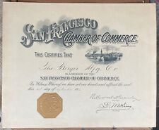 SUPER RARE Antique 1922 San Francisco Chamber of Commerce Certificate Gold Seal picture