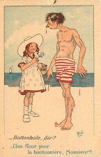 Postcard C-1910 Mischievous Kids Flower vendor girl beach man comic 23-10433 picture