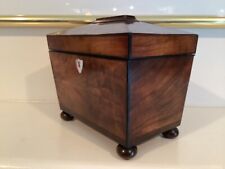 Antique Divided Wooden Tea Box Caddy Mother of Pearl Inlaid Handle & Escutcheon picture