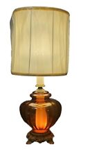Amber BLOW GLASS GLOBE, BRASS PATINA TABLE LAMP 30