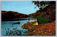PEAPACK-GLADSTONE NEW JERSEY NJ Man In Boat Camping Tent Lake Vintage Postcard picture