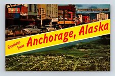 Postcard AK Dual View Banner Greetings Anchorage Alaska c1950s AL4 picture