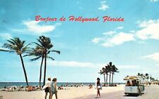 Postcard FL Bonjour de Hollywood Florida Beach Scene 1970 Chrome Vintage PC H824 picture