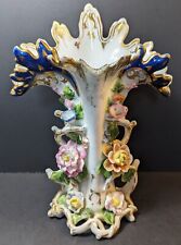Antique English 19th Century Hand Painted Gilded Applied Flower Porcelain Vase picture