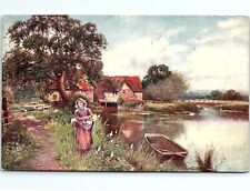 c1910 RAPHAEL TUCK OILETTE YOUNG MAIDEN BY THE WATERSIDE POSTCARD P2860 picture