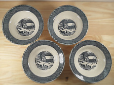 Vintage Currier and Ives Schoolhouse Blue Bowls 6 1/4