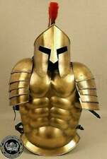Muscle Jacket With Armor Spartan Helmet Brass Halloween Medieval Greek Costume picture