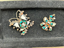 OLD VINTAGE 1940's ZUNI INLAY SET OF BROOCHES 2 3/8” & 2” Butterfly & Knifewing picture