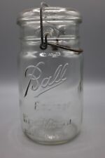 Antq Ball Eclipse Glass Qrt Wide Mouth Canning Mason Jar Wire Bale w/Lid picture